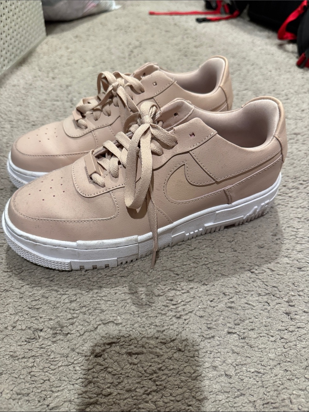 Nike Girls' Beige-Pink Platform Sneakers with White Sole AF1